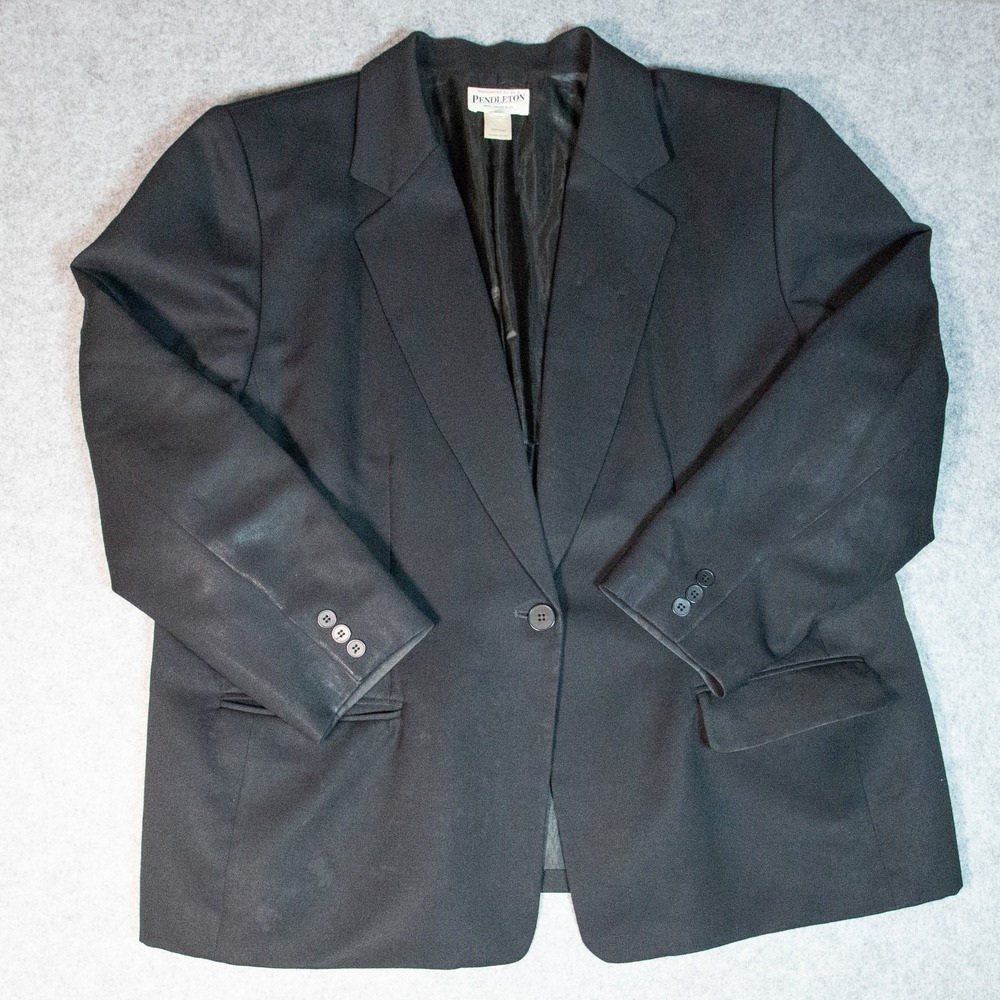Pendleton Black Wool Blazer Jacket Women's 22W USA 100% Virgin Wool
